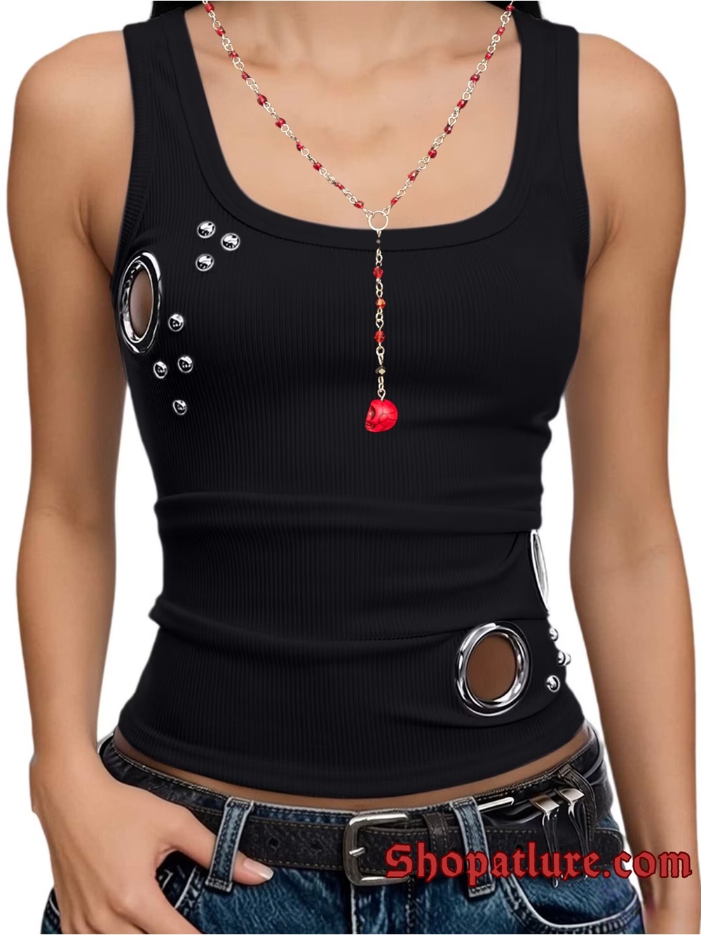 Gothic Red Skull Hand Beaded Lariat Necklace